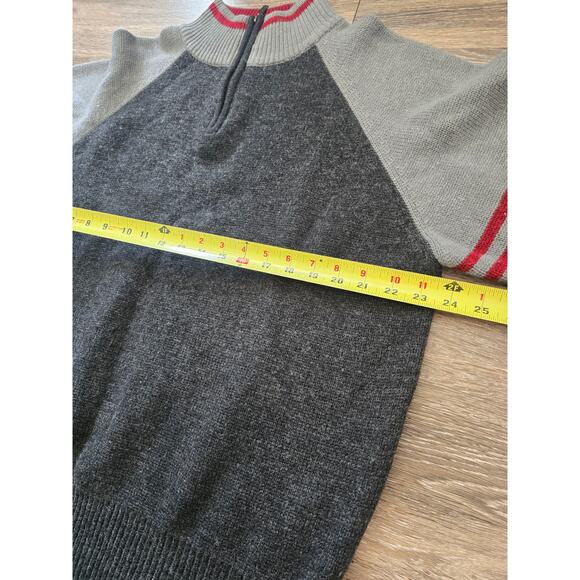 Arizona Jean Co Men’s XL Wool Blend Quarter Zip Sweater Gray Red Stripes - Picture 5 of 6